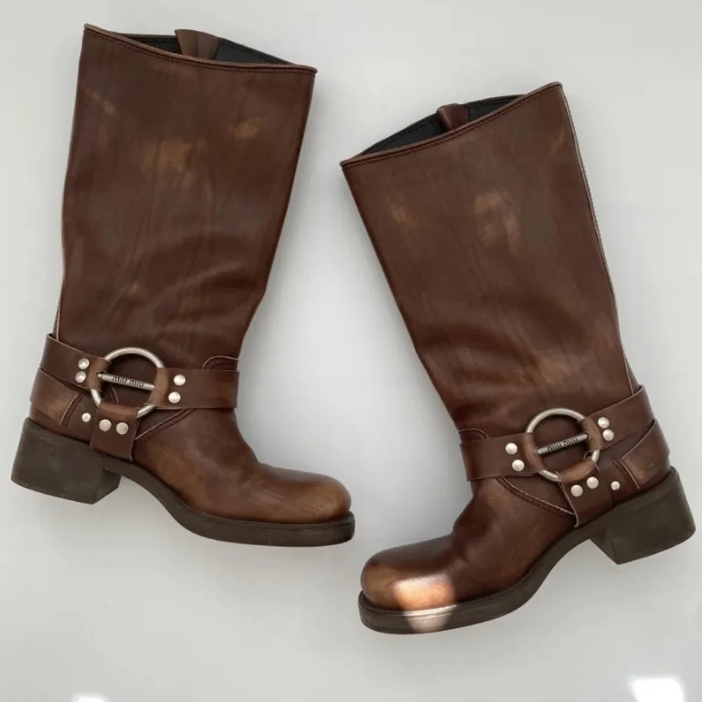 Miu Miu Harness Buckle Boots Brown Leather - Picture 3 of 11